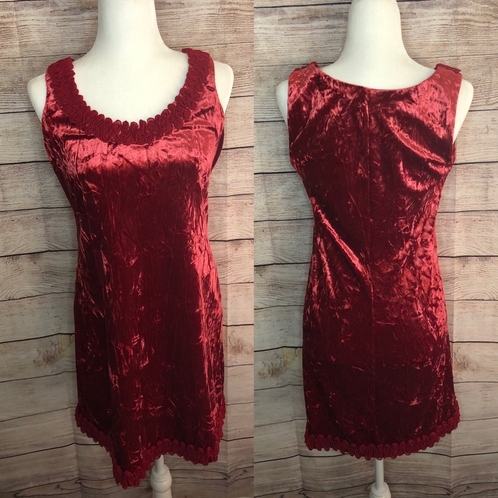 Red crushed velvet sleeveless dress
